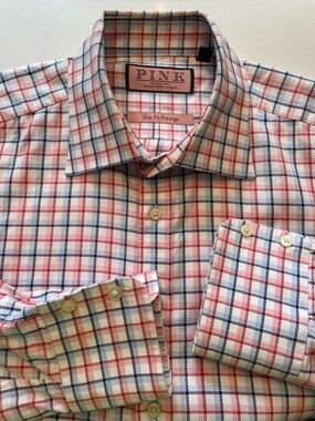 Thomas Pink - all cotton checkered dress shirt Size 16”neck